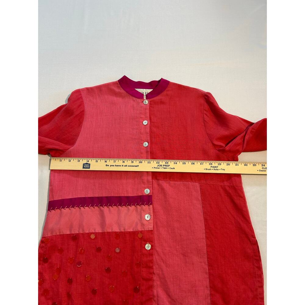 David Dart 100% Linen Button Up Top Patchwork Fuchsia Pink Small - Picture 4 of 12